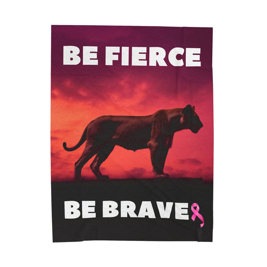 Be Fierce, Be Brave Lioness Velveteen Plush Blanket 60" × 80"