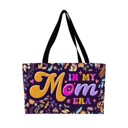 In My Mom Era Weekender Tote Black Woven Strap