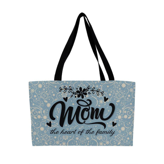 Mom Is The Heart of The Family Weekender Tote Black Woven Strap