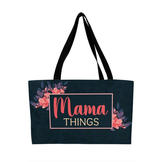 Mom Things Weekender Tote Black Woven Strap