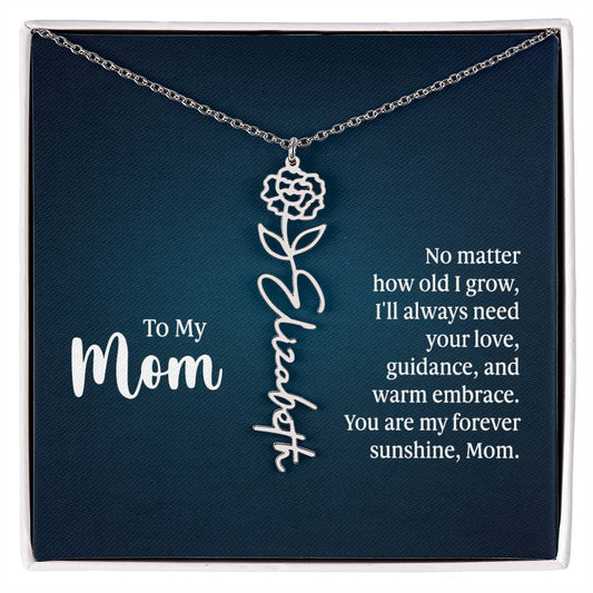 No matter how old I grow - Flower Name Necklace to Mom Polished Stainless Steel / Standard Box / January