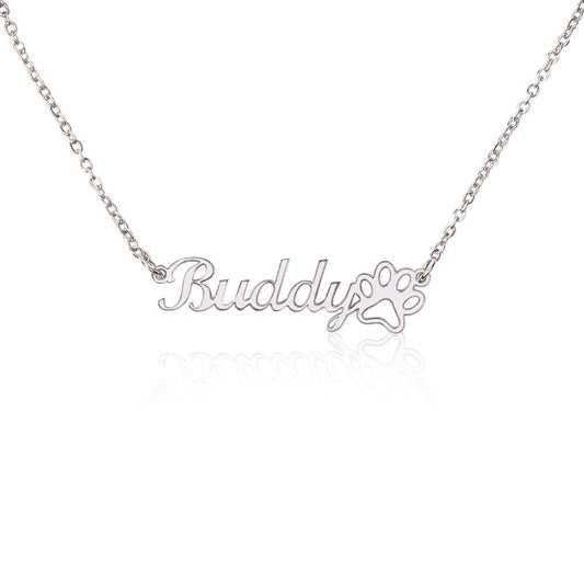 Personalized Paw Print Name Necklace Polished Stainless Steel / Standard Box