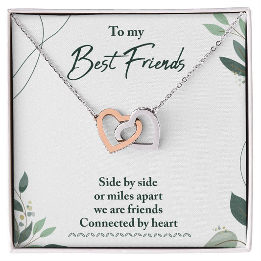 Friends Connected By Heart - Interlocking Hearts Necklace Polished Stainless Steel & Rose Gold Finish / Standard Box