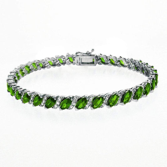 20.00 Ct Genuine Emerald Vine Bracelet embellished With Crystals In 18k White Gold Filled