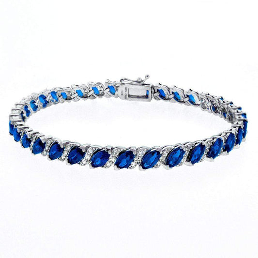 20.00 Ct Genuine Sapphire ine Bracelet embellished With Crystals In 18k White Gold Filled