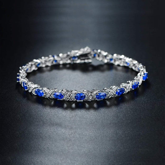 Lab-Created Blue Sapphire and Diamond Accent Tennis Bracelet