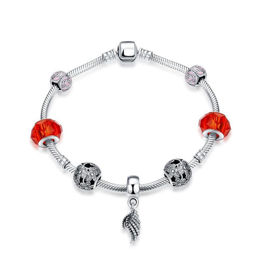 Sterling Silver Charm Bracelet with Red Accents
