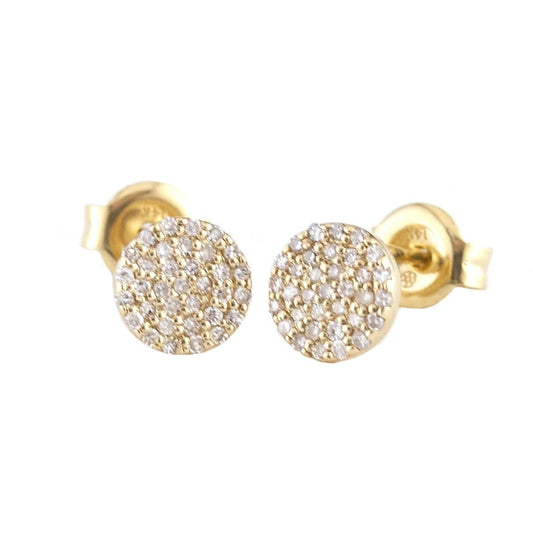 14k Yellow Gold Diamond Circle Stud Earrings