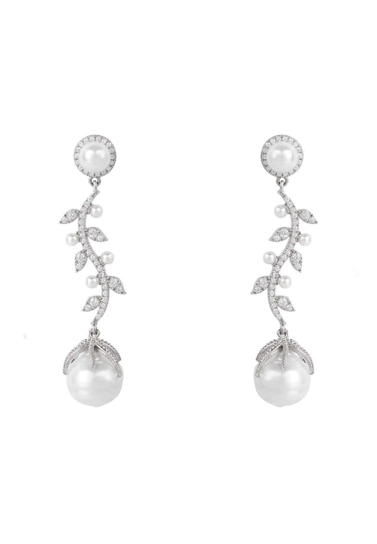 Baroque Pearl Trailing Flowers Earrings Silver