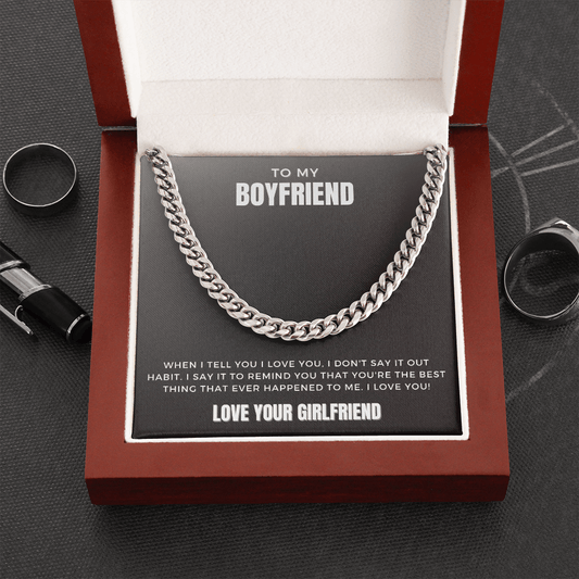 I Love You Boyfriend Necklace Cuban Link Chain (Stainless Steel)