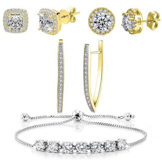 4 Piece Set: Halo Earrings Hoop and Bracelet with Gift Box