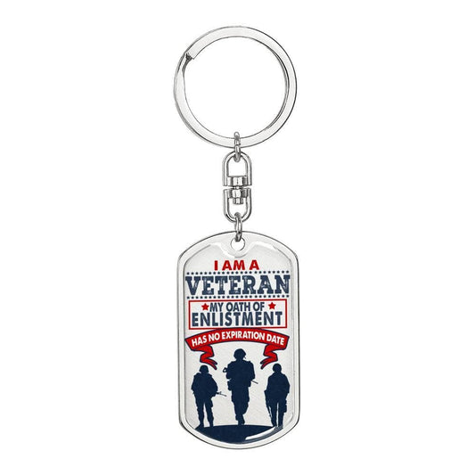 I Am A Veteran Keychain Dog Tag with Swivel Keychain (Steel) / No