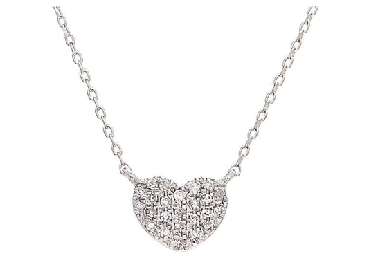 14k White Gold Petite Diamond Heart Necklace