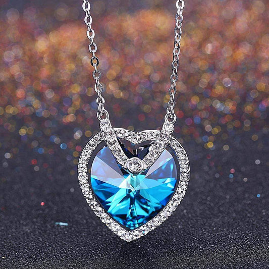 Blue Topaz Sterling Silver Necklace with Crystals