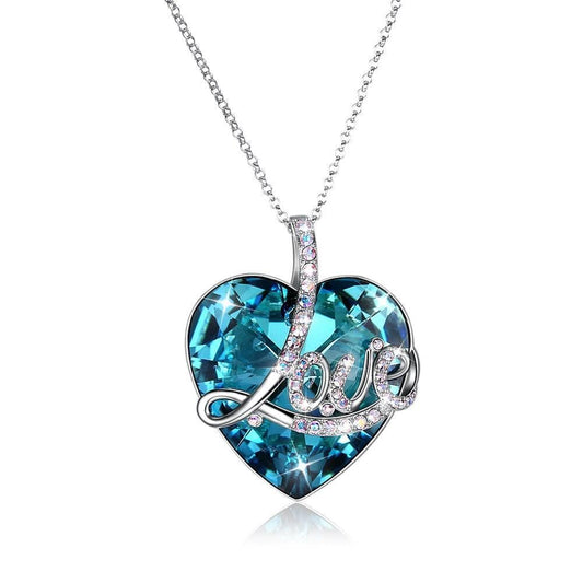 Certified Blue Topaz 5.00 Ct Heart Cut Sterling Silver Love Necklace with Crystals