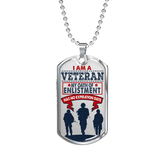 I Am A Veteran Dog Tag Military Chain (Silver) / No