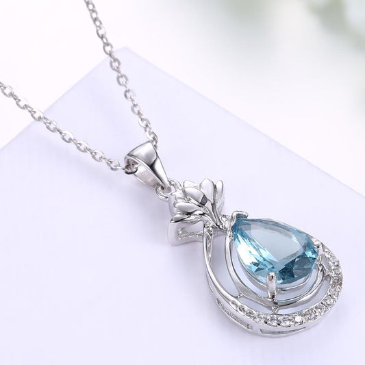 Sterling Silver Necklace with Blue Crystal