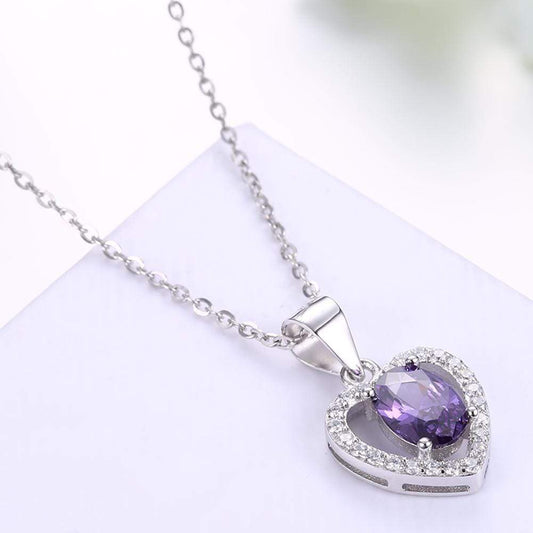 Sterling Silver Necklace with Purple Crystal