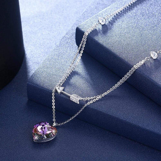 Sterling Silver Necklace with Purple Crystal Heart & Arrow