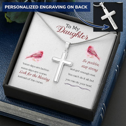 To My Daughter Artisan Crafted Cross Necklace Two-Toned Gift Box