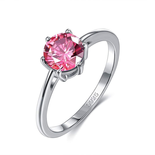 18K White Gold Plated Classic Round Cut Pink  Crystals Ring
