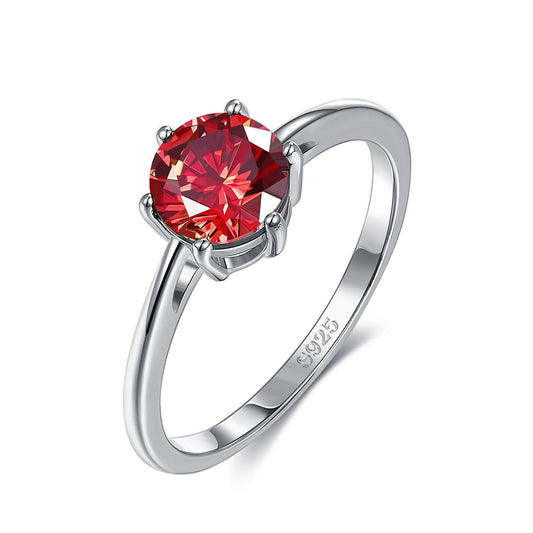18K White Gold Plated Classic Round Cut Ruby Red  Crystals Ring